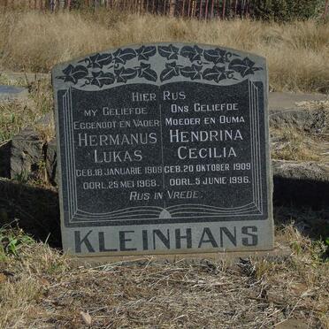 KLEINHANS Hermanus Lukas 1909-1968 &amp; Hendrina Cecilia 1909-1996