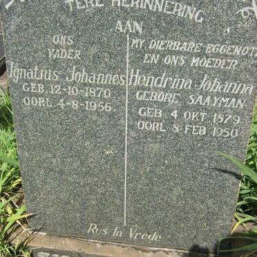 KNOETZE Ignatius Johannes 1870-1956 & Hendrina Johanna SAAYMAN 1879-1950