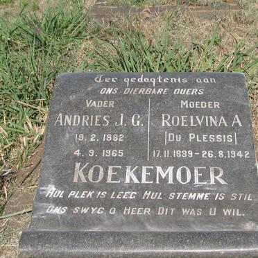 KOEKEMOER Andries J.G. 1882-1965 &amp; Roelvina A. DU PLESSIS 1889-1942