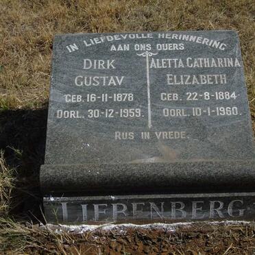 LIEBENBERG Dirk Gustav 1878-1959 & Aletta Catharina Elizabeth 1884-1960