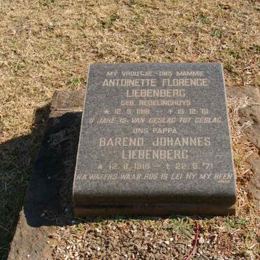 LIEBENBERG Barend Johannes 1916-1971 &amp; Antoinette Florence REDELINGHUYS 1918-1961