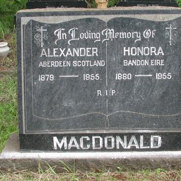 MACDONALD Alexander 1879-1955 &amp; Honora 1880-1955