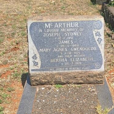 McARTHUR Bertha Elizabeth -1978 :: McARTHUR Joseph Sydney -1951 :: McARTHUR James -1969 :: McARTHUR Mary Agnes Gwendoline -1974