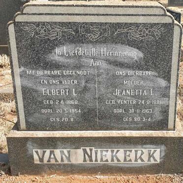 NIEKERK Elbert L., van 1868-1954 & Jeanetta L. VENTER 1881-1963