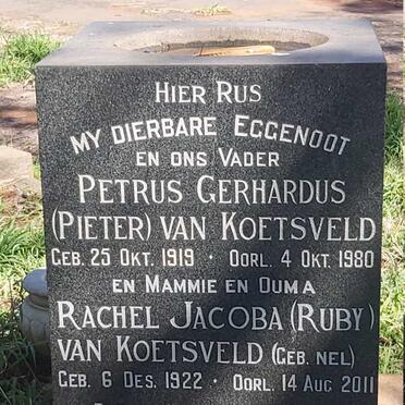 KOETSVELD Petrus Gerhardus 1919-1980 &amp; Rachel Jacoba NEL 1922-2011