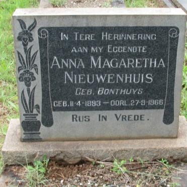 NIEUWENHUIS Anna Magaretha nee BONTHUYS 1893-1966