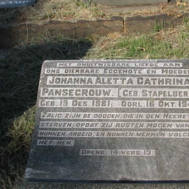 PANSEGROUW Johanna Aletta Catharina STAPELBERG 1881-1944