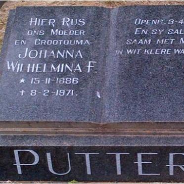PUTTER Johanna Wilhelmina F. nee PIENAAR 1886-1971