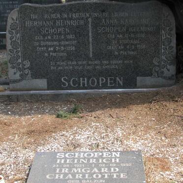 SCHOPEN Hermann Heinrich 1882-1958 &amp; Anna Karoline MUND 1886-1958