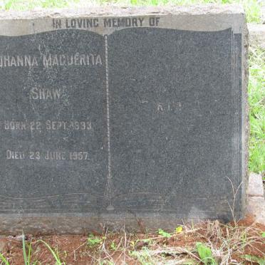 SHAW Johanna Maguerita 1933-1957