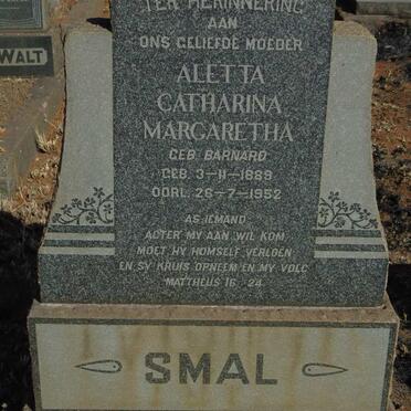 SMAL Aletta Catharina Margaretha  nee BARNARD 1889-1952