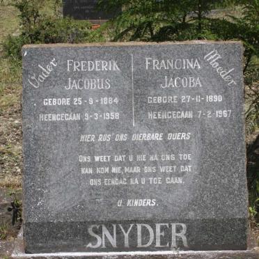 SNYDER Frederik Jacobus 1884-1958 &amp; Francina Jacoba 1890-1967