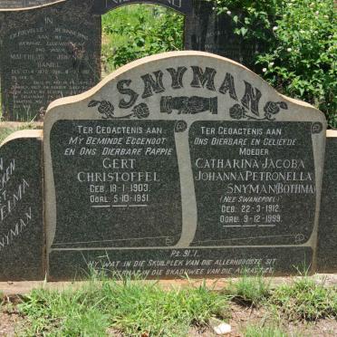 SNYMAN Gert Christoffel 1903-1951 &amp; Catharina Jacoba Johanna Petronella formerly BOTHMA nee SWANEPOEL 1912-1999