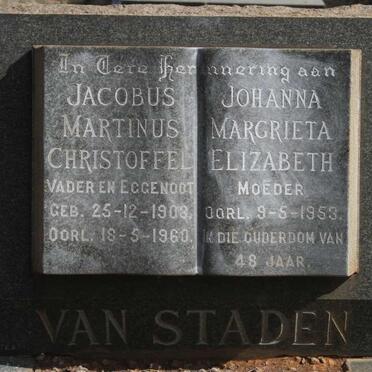 STADEN Jacobus Martinus Christoffel, van 1903-1960 & Johanna Margrietha Elizabeth -1953