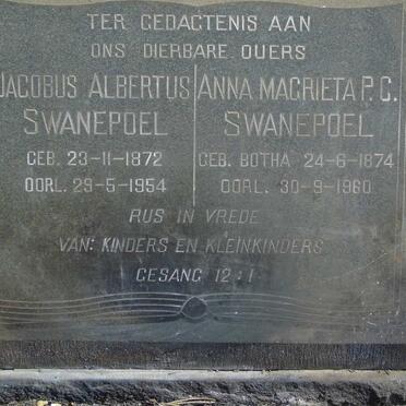 SWANEPOEL Jacobus Albertus 1872-1954 & Anna Magrieta P.C. BOTHA 1874-1960