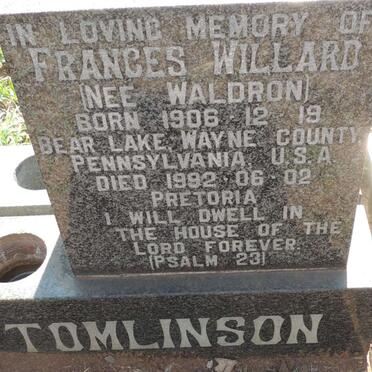 TOMLINSON Frances Willard nee WALDRON 1906-1992