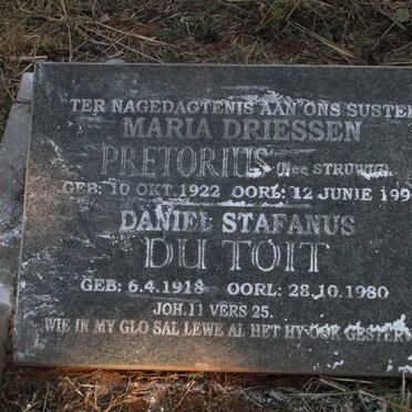 TOIT Daniel Stefanus, du 1918-1980 :: PRETORIUS Maria Driessen nee STRUWIG 1922-1996