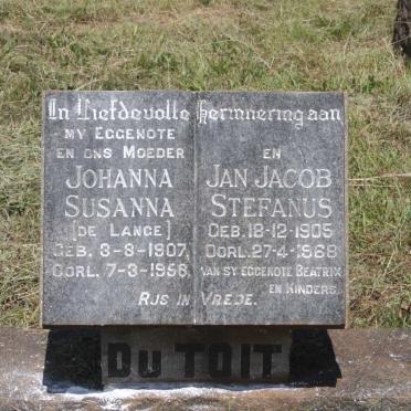 TOIT Jan Jacob Stefanus, du 1905-1968 &amp; Johanna Susanna DE LANGE 1907-1958