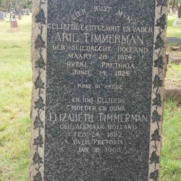 TIMMERMAN Arie 1874-1924 &amp; Elizabeth 1882-1968