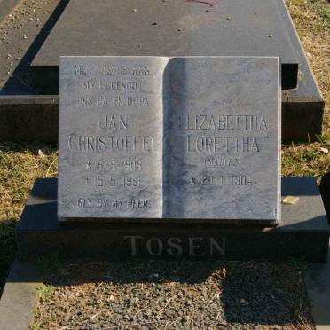 TOSEN Jan Christoffel 1909-1981 &amp; Elizabettha Lorettha MARITZ 1904-