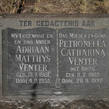 VENTER Adriaan Matthys 1901-1955 & Petronella Catharina BRITS 1902-1992