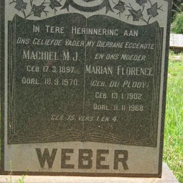 WEBER Machiel M.J. 1897-1970 &amp; Marian Florence DU PLOOY 1902-1968