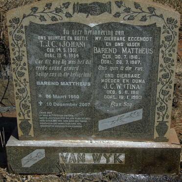 WYK Barend Mattheus, van 1910-1967 & J.C.W. 1911-1993 :: VAN WYK Barend Mattheus 1950-2007 :: VAN WYK T.J.C. 1951-1954 