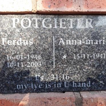 POTGIETER Ferdus 1946-2003 &amp; Anna-marie 1941-