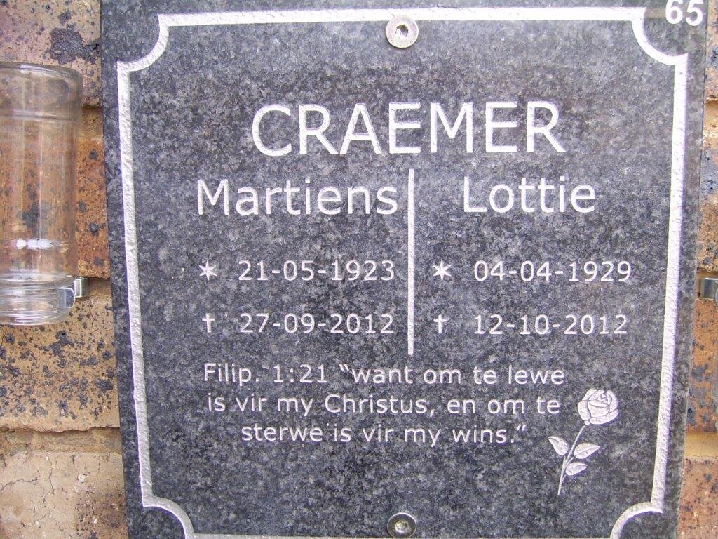CRAEMER Martiens 1923-2012 &amp; Lottie 1929-2012