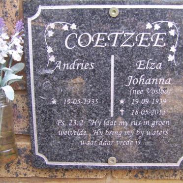 COETZEE Andries 1935- &amp; Elza Johanna VOSLOO 1939-2015