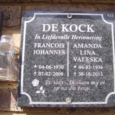 KOCK Francois Johannes, de 1930-2009 &amp; Amanda Lina Valeska 1936-2013