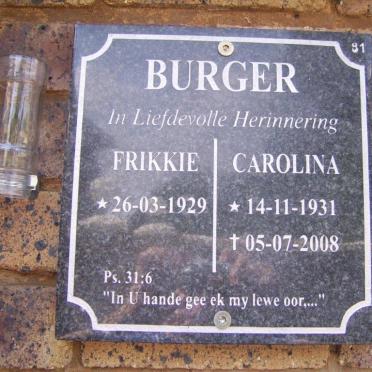 BURGER Frikkie 1929- &amp; Carolina 1931-2008