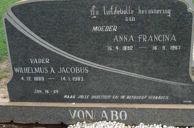 ABO Wilhelmus A. Jacobus, von 1889-1983 &amp; Anna Francina 1892-1967