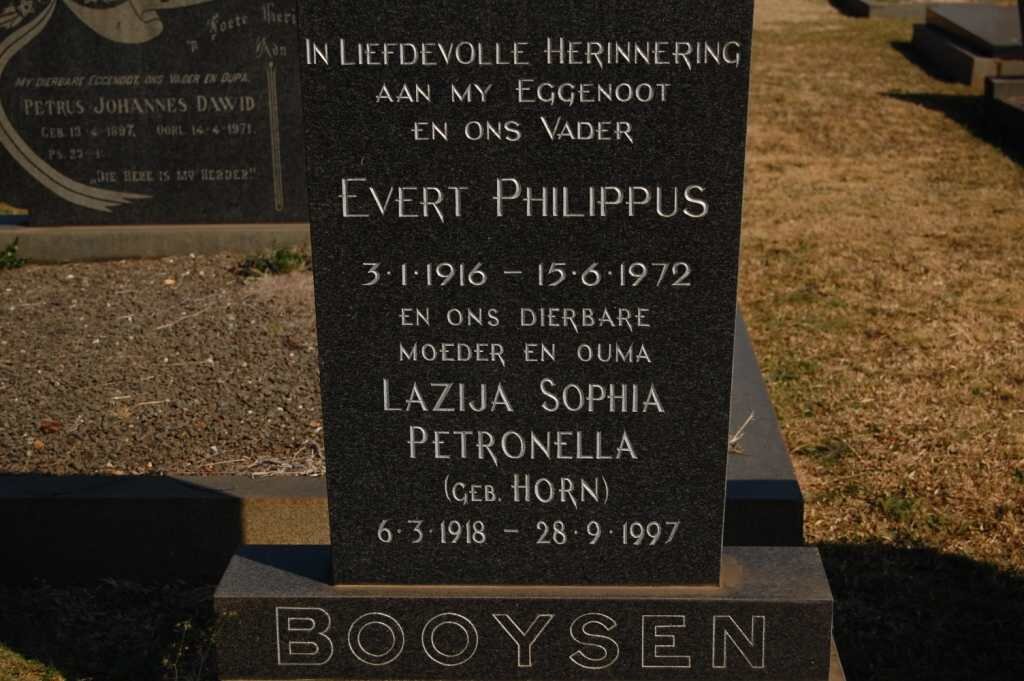 BOOYSEN Evert Philippus 1916-1972 &amp; Lazija Sophia Petronella HORN 1918-1997