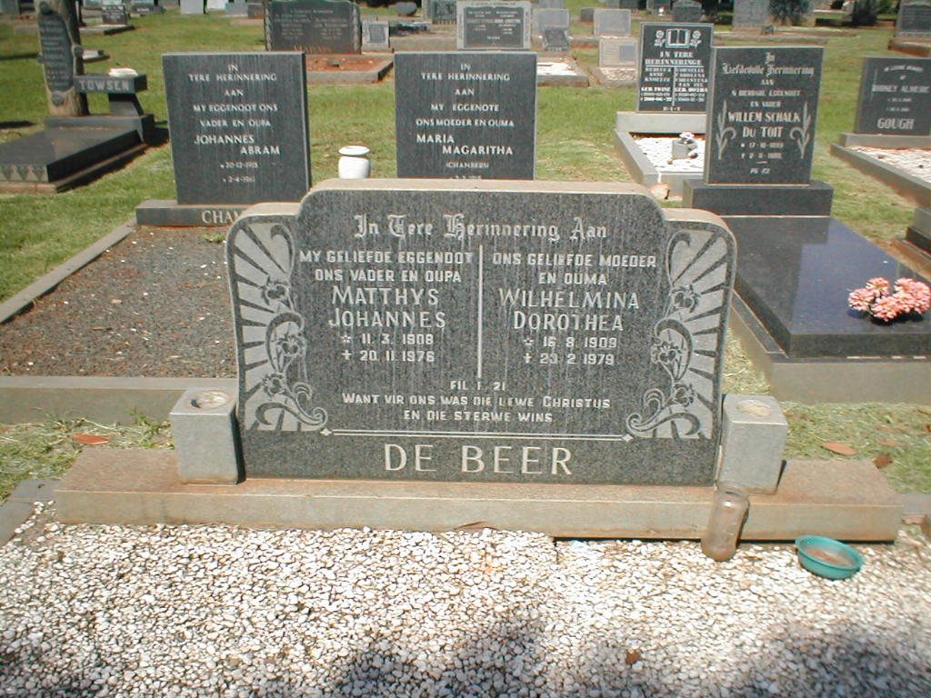 BEER Matthys Johannes, de 1908-1976 &amp; Wilhelmina Dorothea 1909-1978