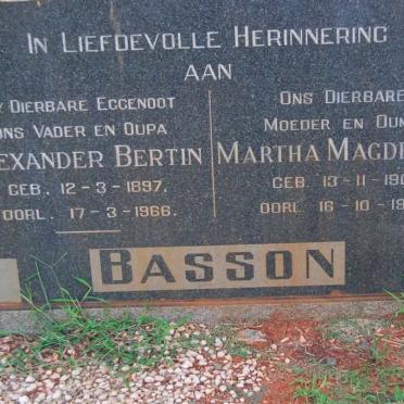 BASSON Alexander Bertin 1897-1968 &amp; Martha Magdelena 1901-1979