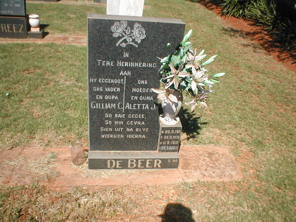 BEER Gilliam C., de 1911-1978 &amp; Aletta J. 1919-2003