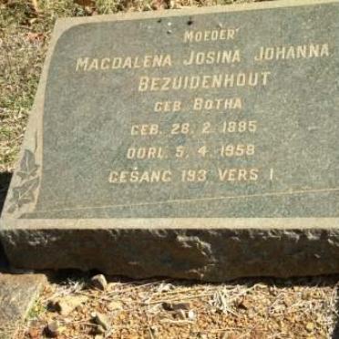 BEZUIDENHOUT Magdalena Josina Johanna  geb BOTHA 1885-1958
