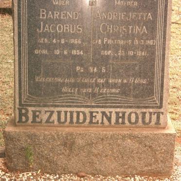 BEZUIDENHOUT Barend Jacobus 1866-1954 &amp; Andriejetta Christina PRETORIUS 1867-1941