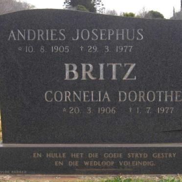 BRITZ Andries Josephus 1905-1977 &amp; Cornelia Dorothea 1906-1977