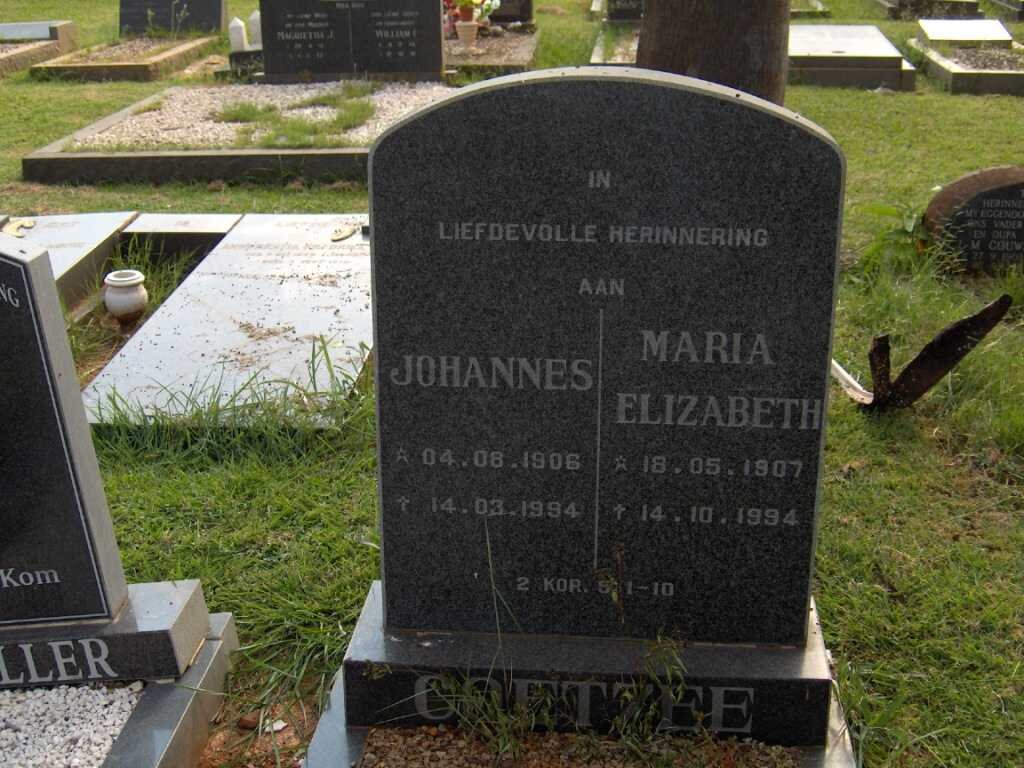 COETZEE Johannes 1906-1994 &amp; Maria Elizabeth 1907-1994