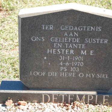 DETEMPLE Hester M.E. 1901-1970