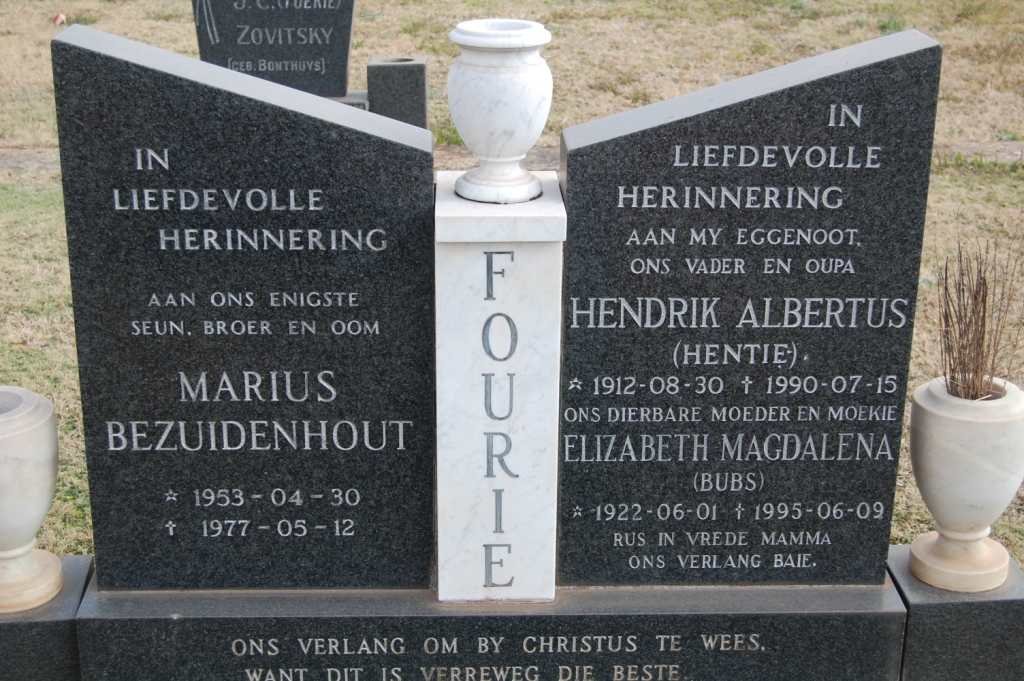 FOURIE Hendrik Albertus 1912-1990 &amp; Elizabeth Magdalena 1922-1995 :: FOURIE Marius Bezuidenhout 1953-1977