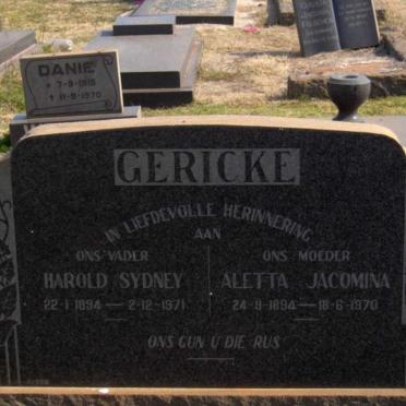 GERICKE Harold Sydney 1894-1971 &amp; Aletta Jacomina 1894-1970