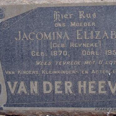 HEEVER Jacomina Elizabeth, van der nee REYNEKE 1870-1955