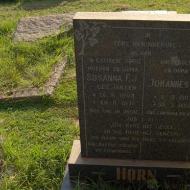 HORN Johannes F. 1907-1982 &amp; Susanna F.J. JANSEN 1905-1971