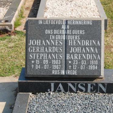 JANSEN Johannes Gerhardus Stephanus 1903-1967 &amp; Hendrina Johanna Barendina 1910-1994