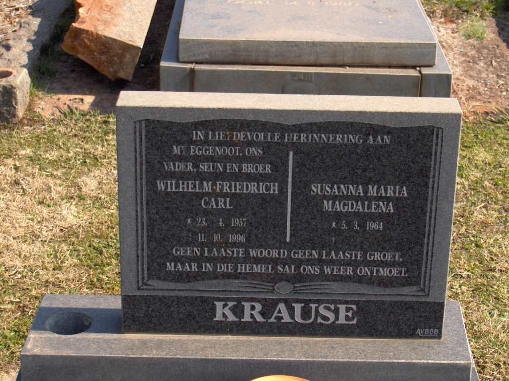 KRAUSE Wilhelm Friedrich Carl 1957-1996 &amp; Susanna Maria Magdalena 1964-