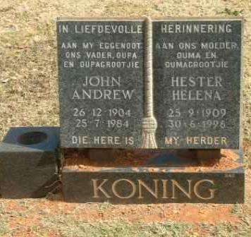 KONING John Andrew 1904-1984 &amp; Hester Helena 1909-1996