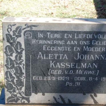 KASSELMAN Aletta Johanna nee V.D. MERWE 1929-1968